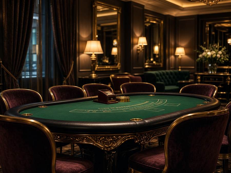 Hosted table games lounge with green felt and soft lighting