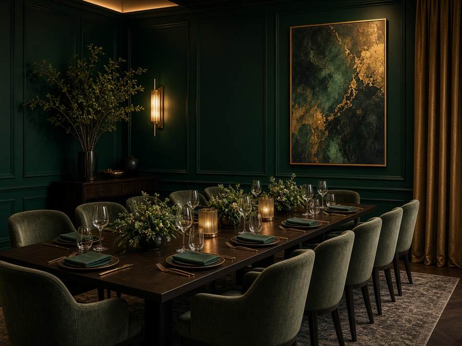 Private dining room prepared for an evening gathering